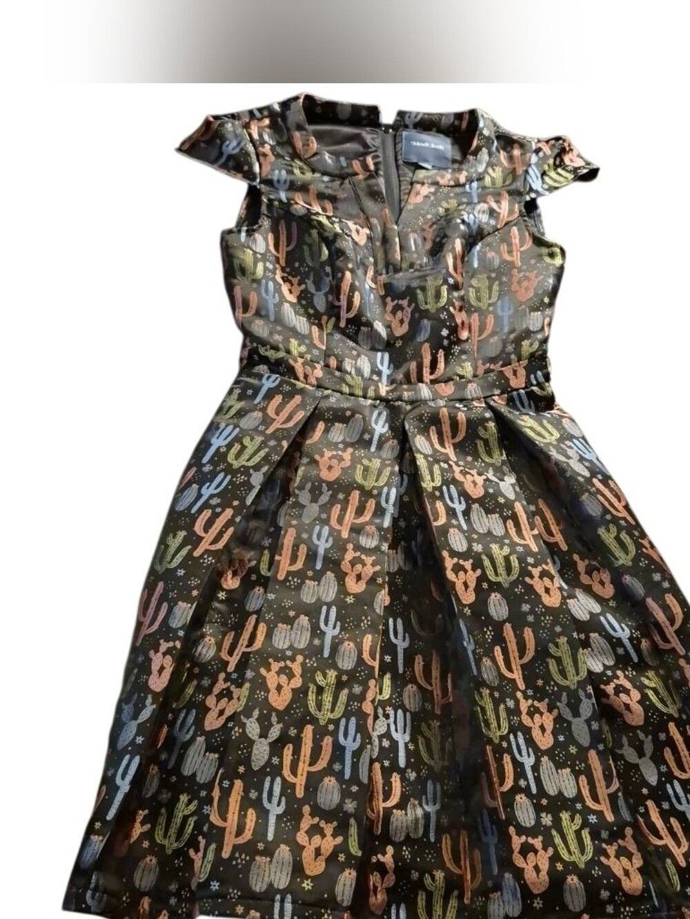 ModCloth Black Fit-and-Flare Dress with Multicolor Cactus Print(429)